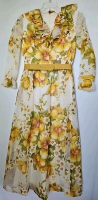 Toni Todd тюль поли шифоновое хозяйка желтый цветочный с подкладкой длина пола винтажный - Изображение 1 из 4