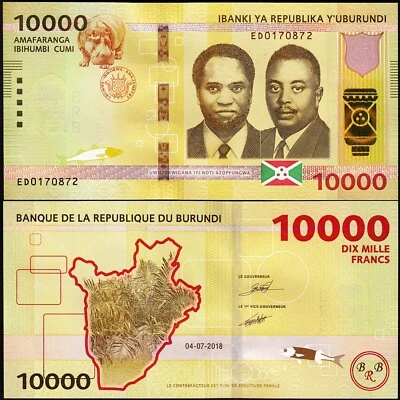 Burundi 10000 Francs 2018 (2019), UNC, P-54b - Image 1 of 3