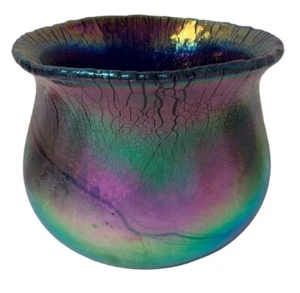 Ungewöhnliche 2003 Eickholt Kunstglas Brutalist gestreckt irisierend Ölfleck Vase  - Bild 1 von 8