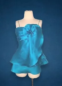 NWT FRASCARA $520 Beker Fashions 100% SILK Formal Blouse Top Sz 4 Turquoise Blue - Picture 1 of 16
