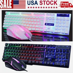 Computer Desktop Gaming Keyboard & Mouse Mechanical Feel LED Light Backlit USA - Picture 1 of 14