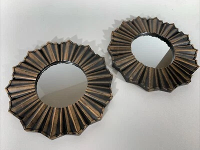 Pair Of Mid Century Modern Style Plastic Sunburst Wall Hanging Accent Mirrors - Image 1 of 4