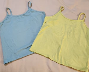Lot 2 Girls Tops Size MEDIUM Blue Neon Green Sleeveless Tank Target Youth - Picture 1 of 7