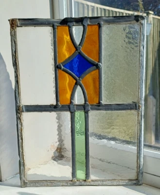 1930s stained glass window panel - piece 1 - Image 1 of 2