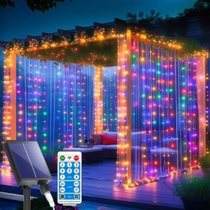 300LED Solar Curtain Fairy String Light Hanging Gazebo Patio Window Garden Decor - Picture 1 of 21