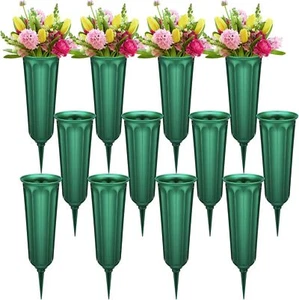 12 Pcs Plastic Cemetery Vases with Spikes Memorial Flower Vase Cemetery Grave Fl - Picture 1 of 2