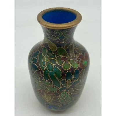 VTG Miniature Chinese Enamel Inlay Cloisonné 3" tall Vase Multi Floral - Image 1 of 4
