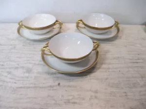Juego de 3 tazas de sopa T&V Limoges BOUILLON doble mango con platillo DORADO - Imagen 1 de 6