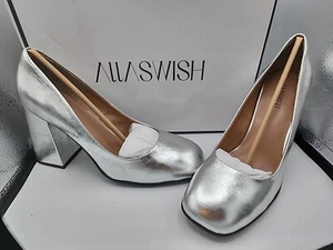 Allaswish Women's 8.5 High Heel Closed Toe Chunky Wedding Pumps Shoes silver - Picture 1 of 4