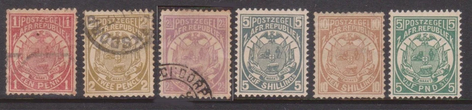 (F273-37) 1885 Transvaal mix of 6stamps 1d to 5 pound (reprint maybe) (AL) — 第 1/1 张图片