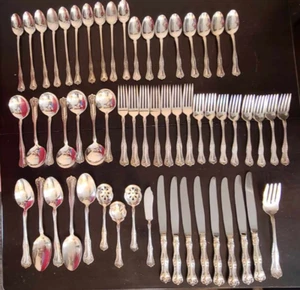 58 pcs Set Antique 1908 National Silver Double Tested Queen Elizabeth Silverware - Picture 1 of 10