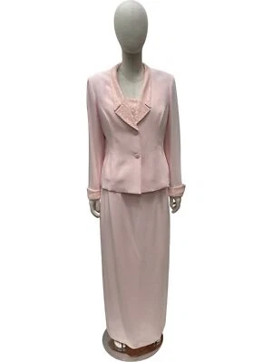 Conjunto de traje de noche Albert Nipon de 3 piezas encaje rosa talla 12 1 NYU001 Foto 1 de 4