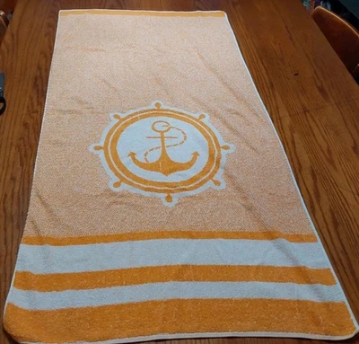 航海锚橙色海滩浴巾毛圈布复古 49x27 — 第 1/4 张图片