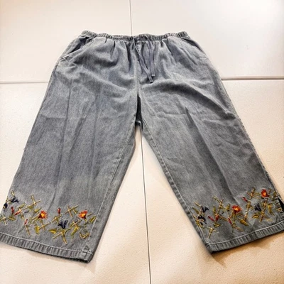 Pantalones capri de mezclilla bordados Y2K Classic Elements XL pantalones de mezclilla recortados de pierna ancha Foto 1 de 4