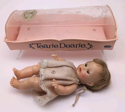Vintage 1964 TEARIE DEARIE Baby DOLL with PINK CRIB Bed IDEAL Blue Eyes - Image 1 of 4