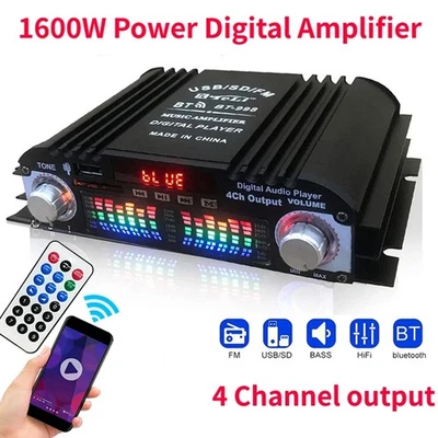 Bluetooth Mini Verstärker HiFi Power Audio Stereo Bass Auto AMP FM Radio 1600W - Bild 1 von 4
