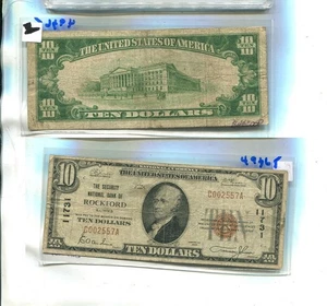 1929 $10 ROCKFORD ILLINOIS SECURITY NATIONAL BROWN SEAL CURRENCY NOTE 4936T - Picture 1 of 1