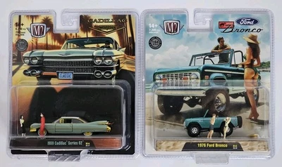 M2 Machines 1959 Cadillac Series 62 Diorama Chase 1/750 + '76 Ford Bronco 1/7200 - Image 1 of 4
