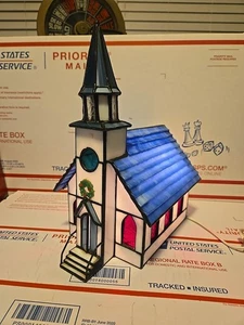 Vintage Forma Vitrum Stained Glass Lamp Country Church Vitreville Bill Job, READ - Picture 1 of 24