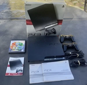 Sony PS3 250GB CECH-2001B W/Box, 2 Controllers, Wires, Manuals - Picture 1 of 14