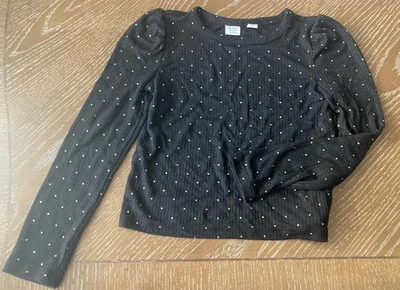 Gap Kids Size S (6/7) Girls Long Sleeve Black Gold Polka Dot Stretch Shirt - Image 1 of 4