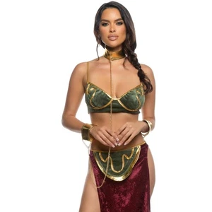 Slave Bikini Costume Bra Top Long Skirt Collar Chains Cuffs Princess Leia 6563 - Picture 1 of 5