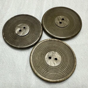 3 Large Vintage Buttons Two Hole Flat For Jacket Look Like Miniature Records - Picture 1 of 3