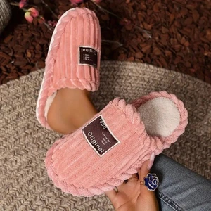 NEW Size 5.5 - 6 Pink Warm Soft Fabric Slippers Plush Lining House Shoes - Picture 1 of 4