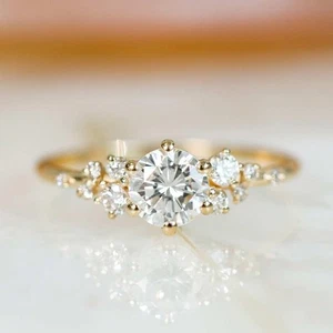 2Ct Round Cut Moissanite Unique Wedding Women's Ring In Solid 14K Yellow Gold - Picture 1 of 8