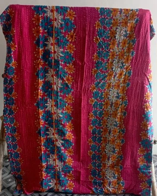 Handmade Cotton Vintage Quilt Throw Indien Reversible Saree Patchwork Bedding - Image 1 of 2