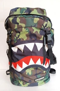 SPRAYGROUND Backpack Camo Shark Camouflage Rare high capacity USED - Picture 1 of 22