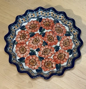 Handmade Polish Pottery Stoneware Unikat Fluted Pie Bake Dish 9" - Picture 1 of 11