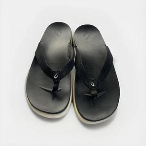 Olukai Nu'a Pi'o Black Flip Flops Women Sz 8 US Sandal Wet Grip Thongs Well Made - Picture 1 of 11