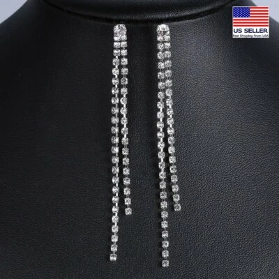 Mujeres Preciosos Pendientes Cristal Doble Línea Borla Gypsophila bling Ins 0555 Foto 1 de 4