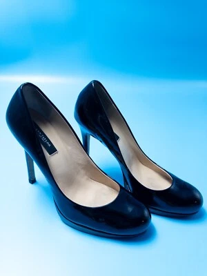 Ann Taylor Negro 7M Tacones Altos Noche Redondos Punta Cerrada Charol Foto 1 de 4