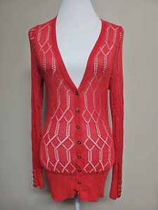 NWT ALBERTO MAKALI Women's Cardigan Long Sleeve V-Neck Coral Button Down.Size M - Picture 1 of 15