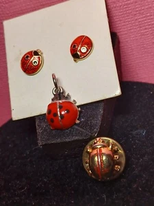 Conjunto de Pendientes Vintage Avon LADYBUG Esmalte Colgante Pin Dama Insecto Lote X3 - Imagen 1 de 14