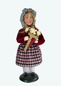 Primitive Colonial Byers Choice Valentines Day Girl w/ Flowers Caroler 2023 New - Picture 1 of 7