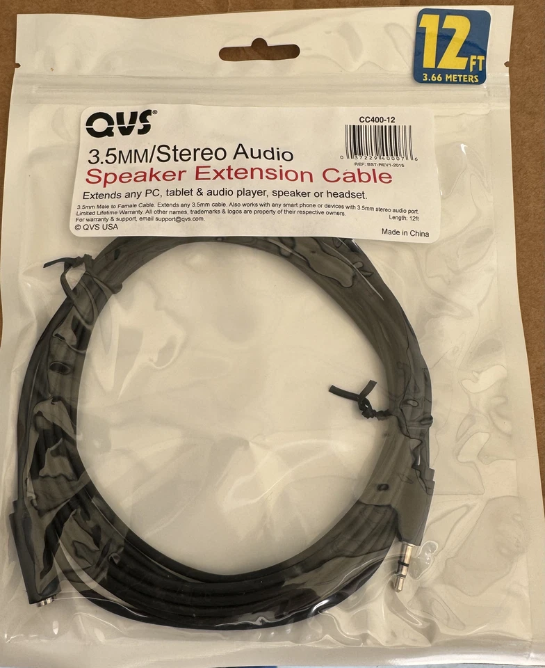 12ft Stereo Extension Cable 3.5mm Plug Jack Male to Female - Black - Image 1 of 1