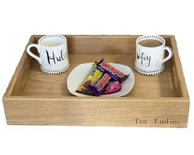 Personalised Tea Serving Tray Handmade High Quality Solid Irish Oak/Walnut - Image 1 of 4
