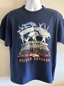 Vtg 1999 Denver Broncos T-Shirt Adult Large Super Bowl XXXIII Champions NFL Blue - Picture 1 of 4
