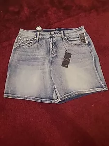 NWT Earl Jean Shorts Women's Size 14 Blue Denim Embroidered Stars Patriotic USA - Picture 1 of 18