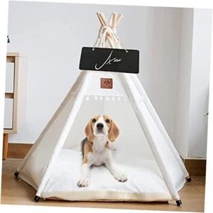 Dog Teepee Pet Tent Portable Dog Houses Puppy Teepee Cat Bed with Thick White - Picture 1 of 8