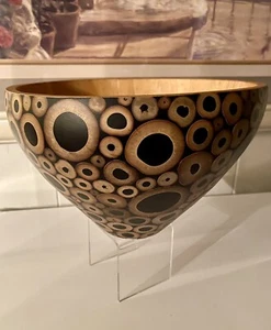 R & Y Augousti Handmade Decorative Inlaid Bamboo Bowl 9.5”D - Picture 1 of 12