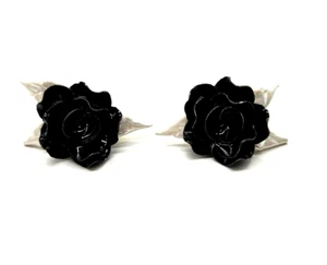 Vintage Ohrringe handbemalt Capodimonte italienisches Porzellan schwarze Rose - Bild 1 von 5