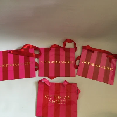 Lote de 4 sacolas de compras listradas de papel rosa Victoria's Secret Y2K - Imagem 1 de 3