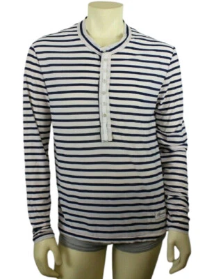 Claudio Men's Blue Stripe Jersey Long Sleeve Henley T Shirt - Image 1 of 3