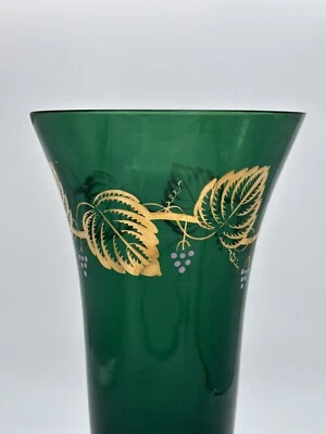 Jarrón vintage de vidrio soplado a mano pintado en oro verde con patas Tiffin 11,25" Foto 1 de 4