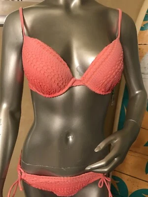 Traje de baño Hobie naranja crema acolchado con aros 2 piezas corbata lateral superior e inferior grande Foto 1 de 4