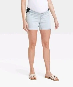Isabel Maternity Under Belly Maternity Jean Shorts Light Wash 16 - Picture 1 of 7